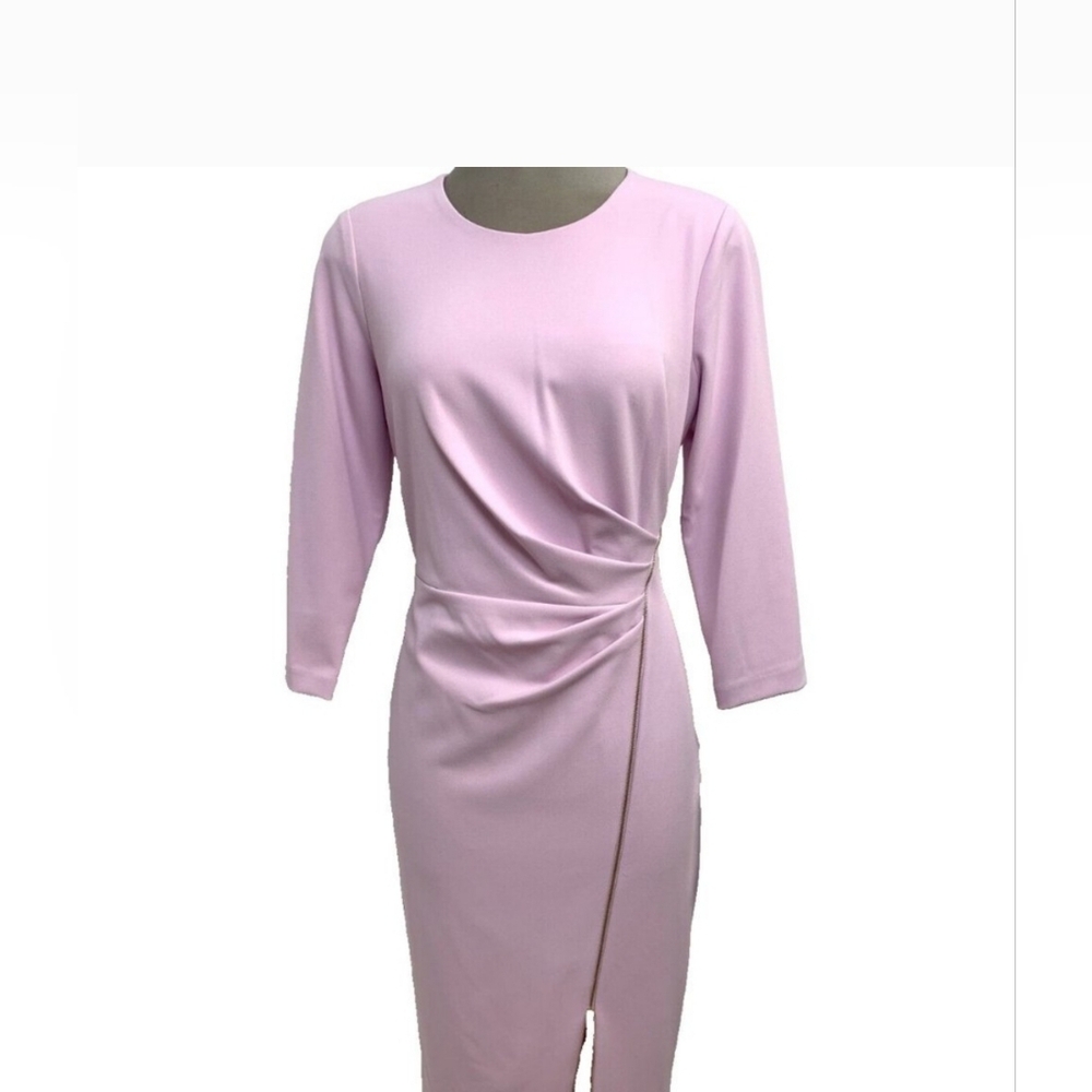 Calvin Klein Elegant Sexy LILAC Scuba Crepe Dress Side Zipper Rucking Detail